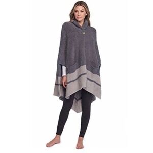 Barefoot Dreams CozyChic Zuma Cape Gray Cream Striped One Size Poncho Cardigan